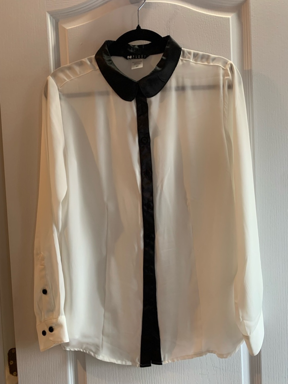 Black Label Cream Blouse with Black Collar and Placket